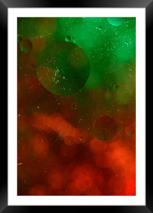Oil-Flecked Red Against Vibrant Green. Framed Mounted Print by youri Mahieu