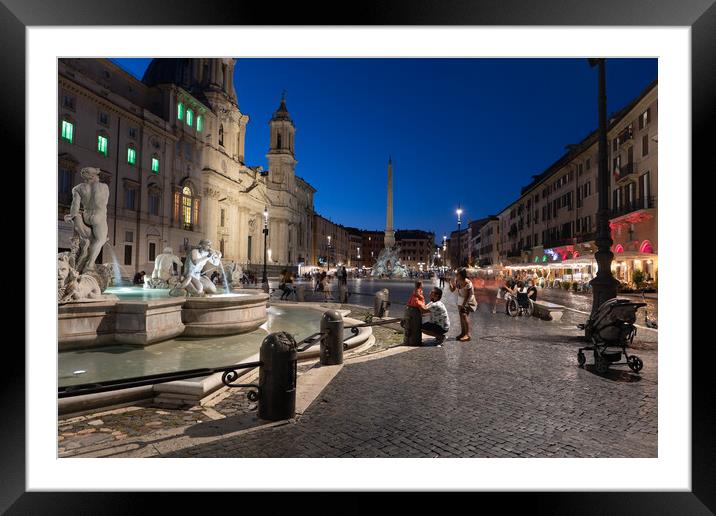 Piazza Navona At Night In Rome Framed Mounted Print by Artur Bogacki