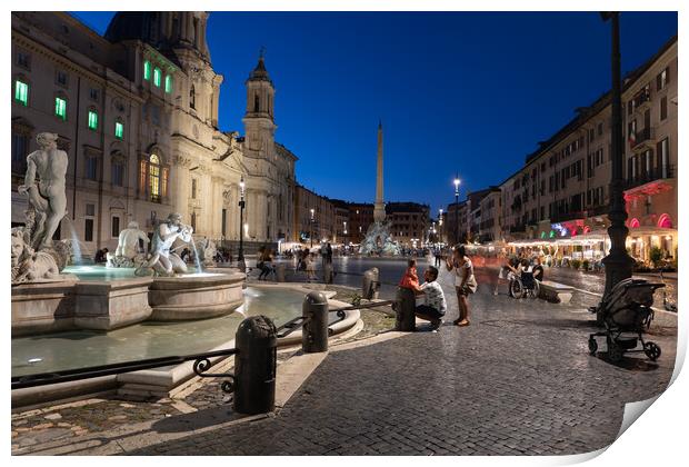 Piazza Navona At Night In Rome Print by Artur Bogacki