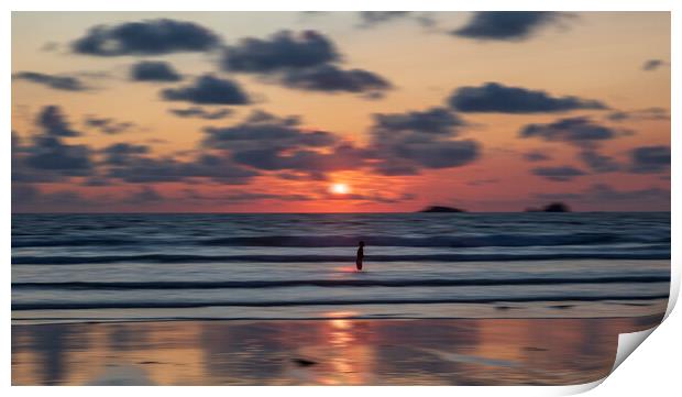 Sunset, Treyarnon Bay, North Cornwall. Print by Frank Farrell