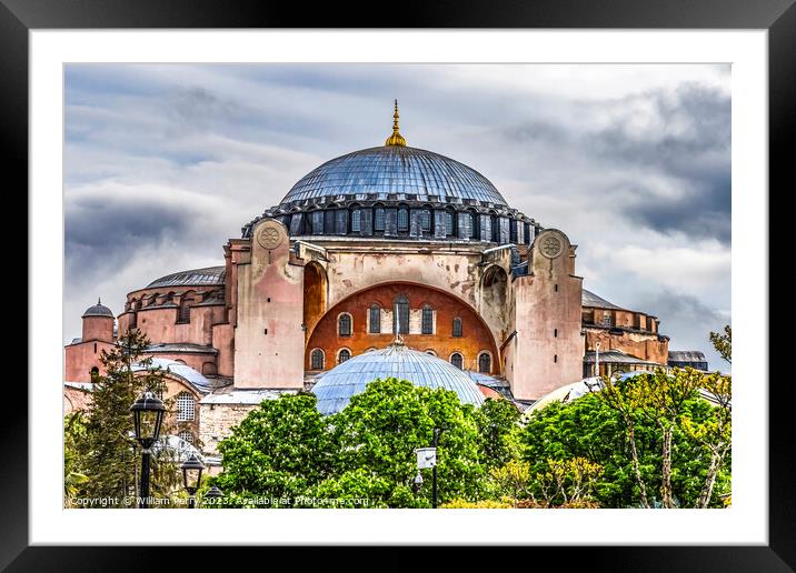 Hagia Sophia Mosque Dome Minarets Trees Istanbul Turkey Framed Mounted Print by William Perry