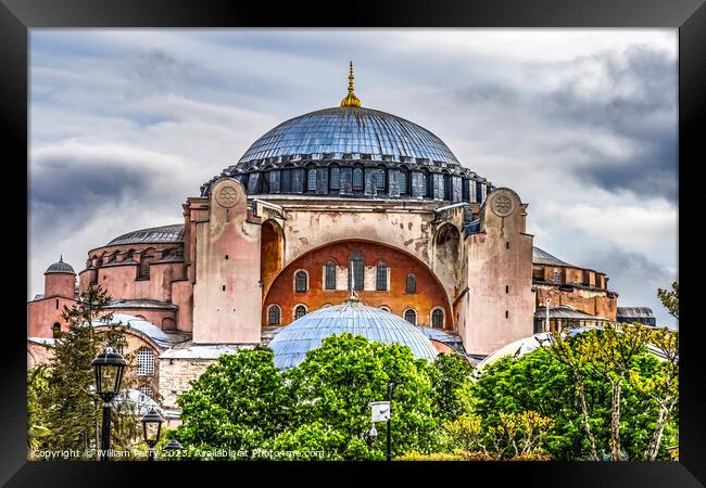Hagia Sophia Mosque Dome Minarets Trees Istanbul Turkey Framed Print by William Perry