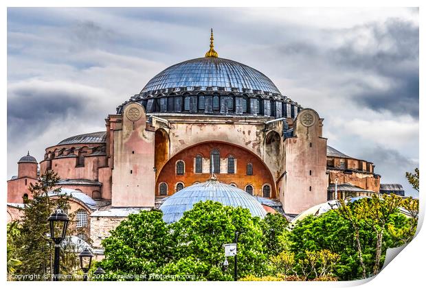 Hagia Sophia Mosque Dome Minarets Trees Istanbul Turkey Print by William Perry