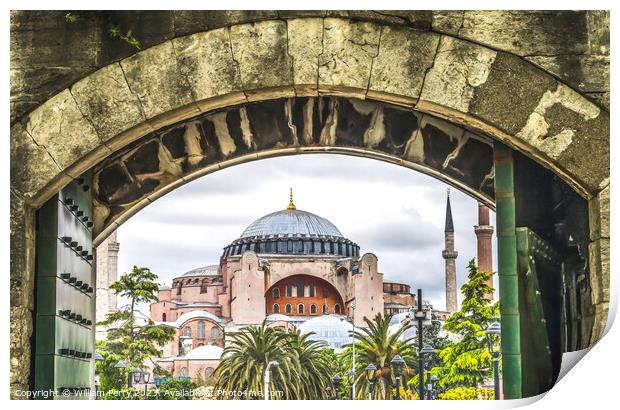 Arch Ancient Door Hagia Sophia Mosque Dome Minarets Istanbul Tur Print by William Perry