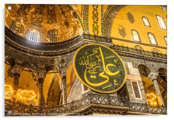 Hagia Sophia Mosque Basilica Ali Medallion Istanbul Turkey Acrylic by William Perry