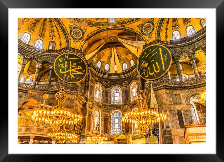 Hagia Sophia Mosque Illuminated Basilica Ali Medallions Istanbul Framed Mounted Print by William Perry