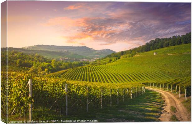 Langhe vineyards view and rural road, Italy Canvas Print by Stefano Orazzini