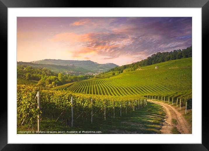 Langhe vineyards view and rural road, Italy Framed Mounted Print by Stefano Orazzini
