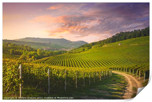 Langhe vineyards view and rural road, Italy Print by Stefano Orazzini