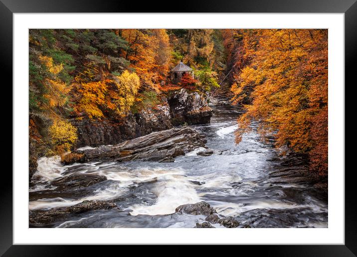 River Moriston Waterfall and Summer House. Framed Mounted Print by John Frid