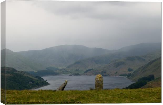 Standing stones on Four Stone Hill, Haweswater, th Canvas Print by Peter Wiseman
