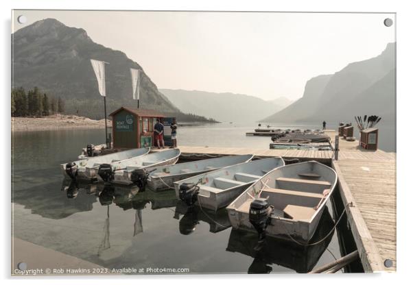 Lake Minnewanka Jetty Acrylic by Rob Hawkins