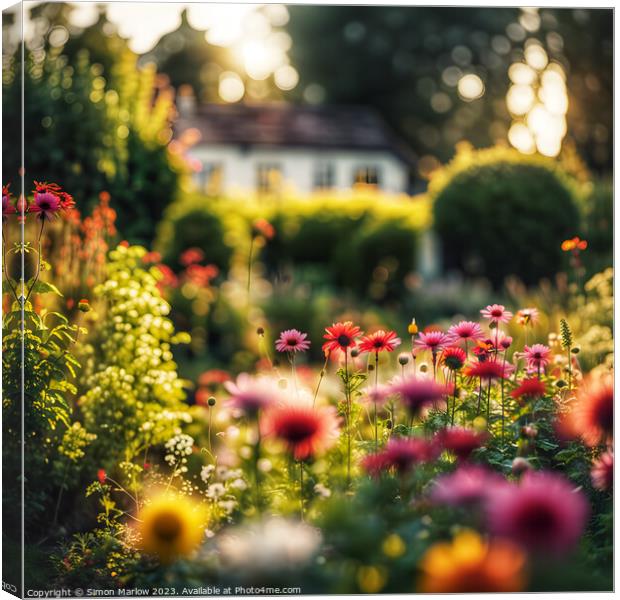 Beautiful cottage garden summer flowers  Canvas Print by Simon Marlow