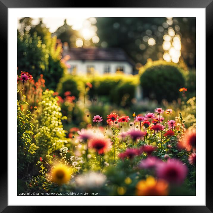 Beautiful cottage garden summer flowers  Framed Mounted Print by Simon Marlow