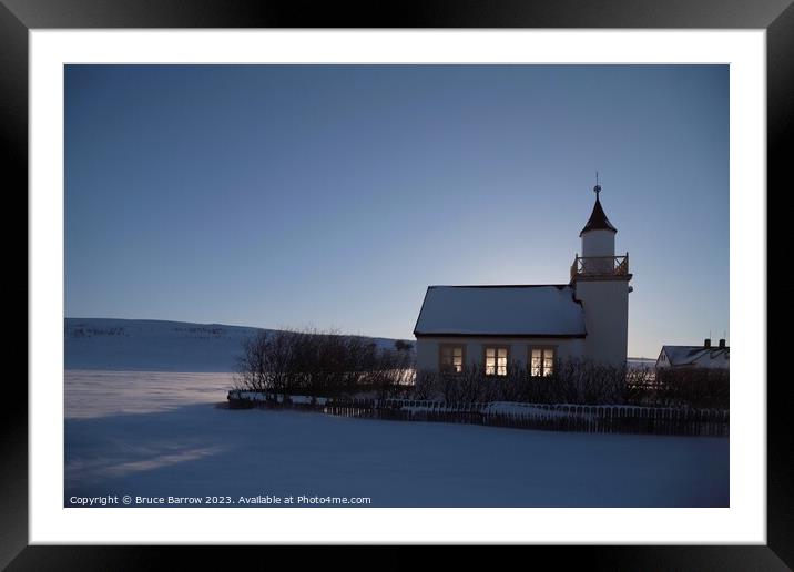 Snowy church in Iceland Framed Mounted Print by Bruce Barrow