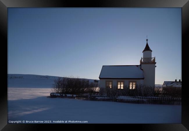 Snowy church in Iceland Framed Print by Bruce Barrow