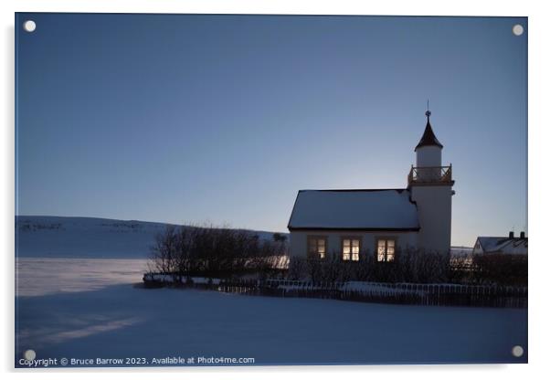 Snowy church in Iceland Acrylic by Bruce Barrow