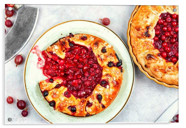 Open summer pie or galette with berries. Acrylic by Mykola Lunov Mykola