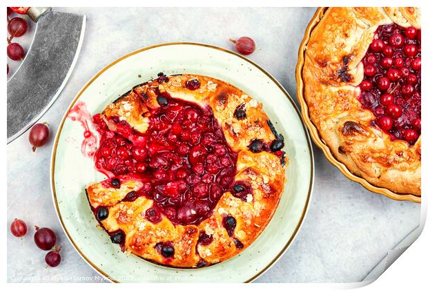 Open summer pie or galette with berries. Print by Mykola Lunov Mykola