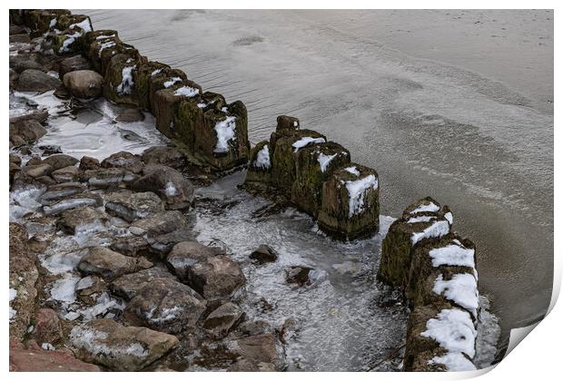 Frozen River With Old Wooden Posts Print by Artur Bogacki