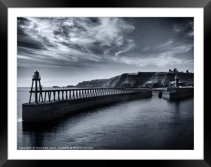 Whitby East Pier Harbor Walls  Framed Mounted Print by Inca Kala