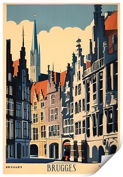 Brugges Vintage Travel Poster   Print by Picture Wizard