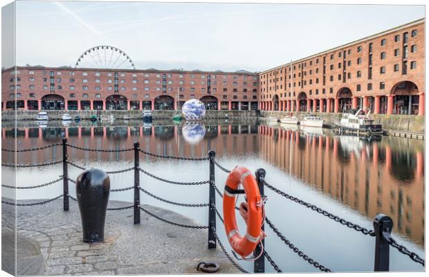 Albert Dock framing the Floating Earth Canvas Print by Jason Wells