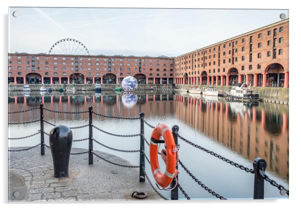 Albert Dock framing the Floating Earth Acrylic by Jason Wells