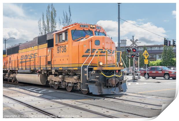BNSF freight train passing through Seattle along Alaskan Way highway, Seattle, USA Print by Dave Collins