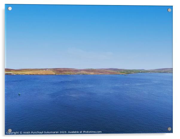 Tranquil Horizon over Holmsgarth: Blue Sky and Clear Seascape Acrylic by Anish Punchayil Sukumaran