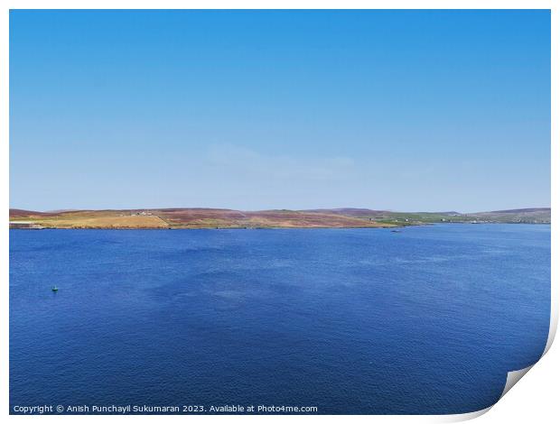 Tranquil Horizon over Holmsgarth: Blue Sky and Clear Seascape Print by Anish Punchayil Sukumaran