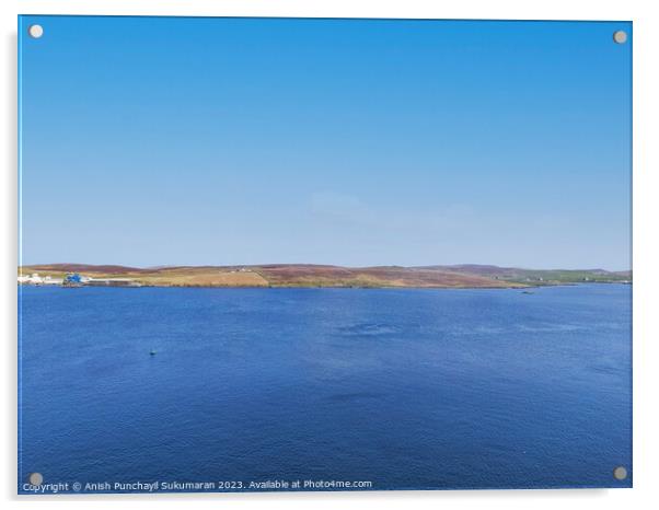Tranquil Horizon over Holmsgarth: Blue Sky and Clear Seascape Acrylic by Anish Punchayil Sukumaran