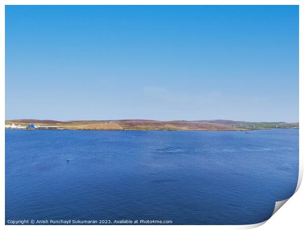 Tranquil Horizon over Holmsgarth: Blue Sky and Clear Seascape Print by Anish Punchayil Sukumaran