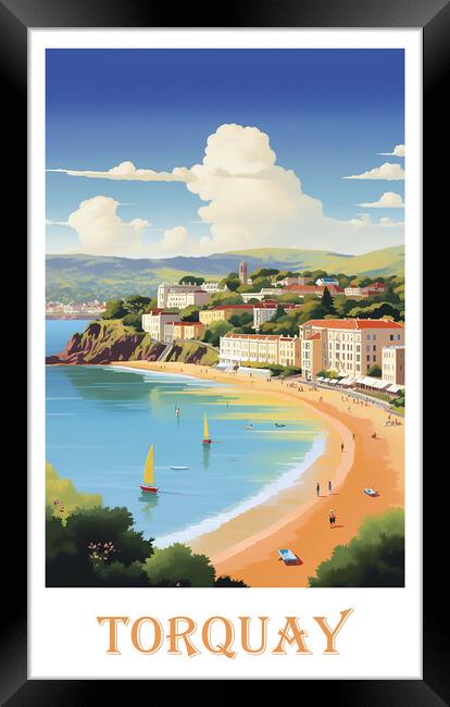 Torquay Travel Poster Framed Print by Steve Smith