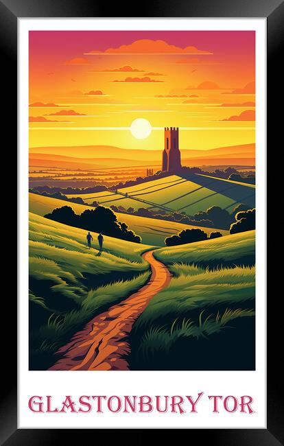 Glastonbury Tor Travel Poster Framed Print by Steve Smith