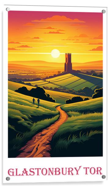 Glastonbury Tor Travel Poster Acrylic by Steve Smith