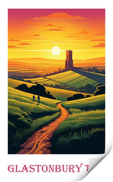 Glastonbury Tor Travel Poster Print by Steve Smith