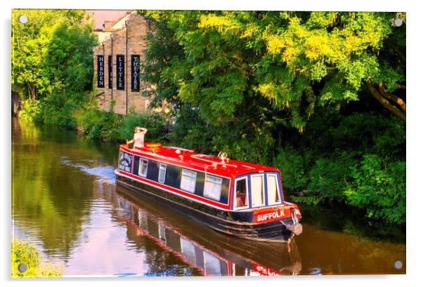 Hebden Bridge Canal Boat Acrylic by Tim Hill
