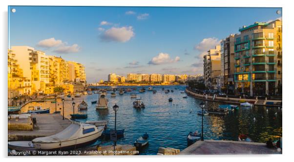 Spinola Bay St Julien's Malta Acrylic by Margaret Ryan