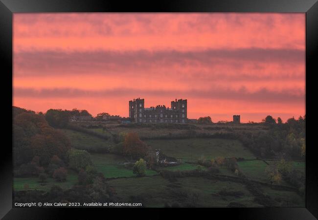 Derbyshire Castle Fiery Sunrise Framed Print by Alex Calver