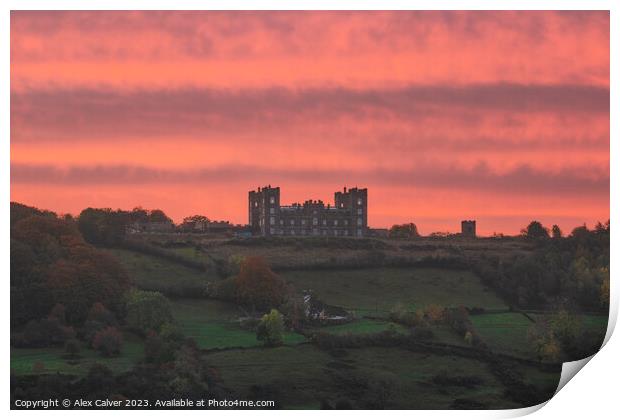 Derbyshire Castle Fiery Sunrise Print by Alex Calver