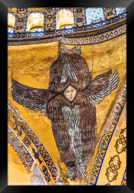 Seraph Angel Mosaic Dome Hagia Sophia Basilica Istanbul Turkey Framed Print by William Perry