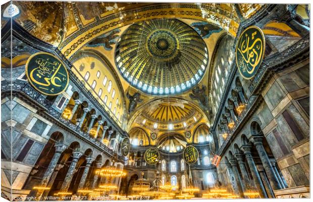 Hagia Sophia Mosque Illuminated Basilica Ali Medallions Istanbul Canvas Print by William Perry