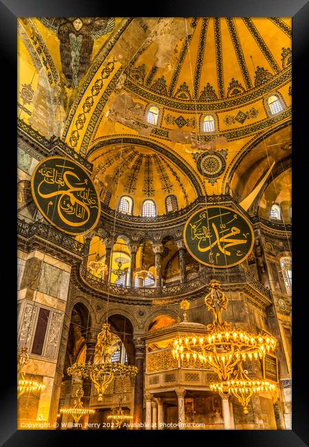 Hagia Sophia Mosque Illuminated Basilica Ali Medallions Istanbul Framed Print by William Perry