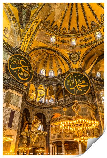 Hagia Sophia Mosque Illuminated Basilica Ali Medallions Istanbul Print by William Perry