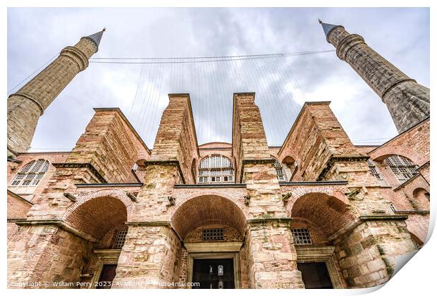 Entrance Hagia Sophia Mosque Dome Minarets Istanbul Turkey Print by William Perry