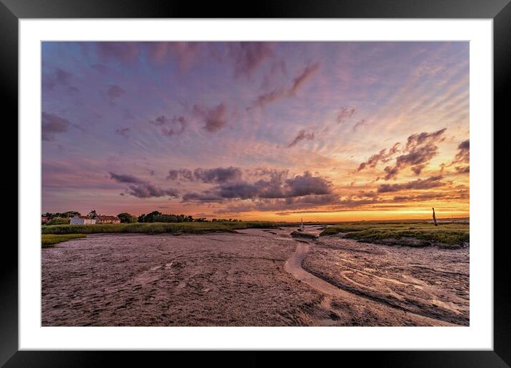 Sunset and low tide - Brancaster Staithe  Framed Mounted Print by Gary Pearson