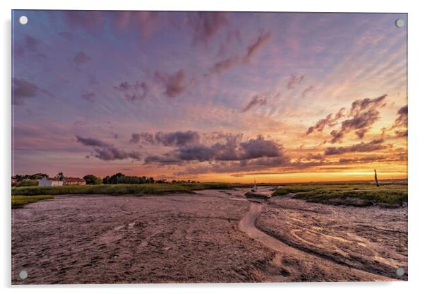 Sunset and low tide - Brancaster Staithe  Acrylic by Gary Pearson