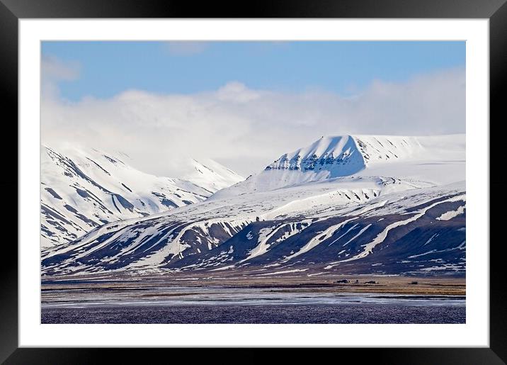 Snow Covered Mountains on Arctic Spitsbergen Framed Mounted Print by Martyn Arnold