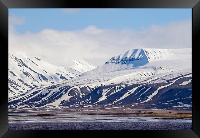 Snow Covered Mountains on Arctic Spitsbergen Framed Print by Martyn Arnold